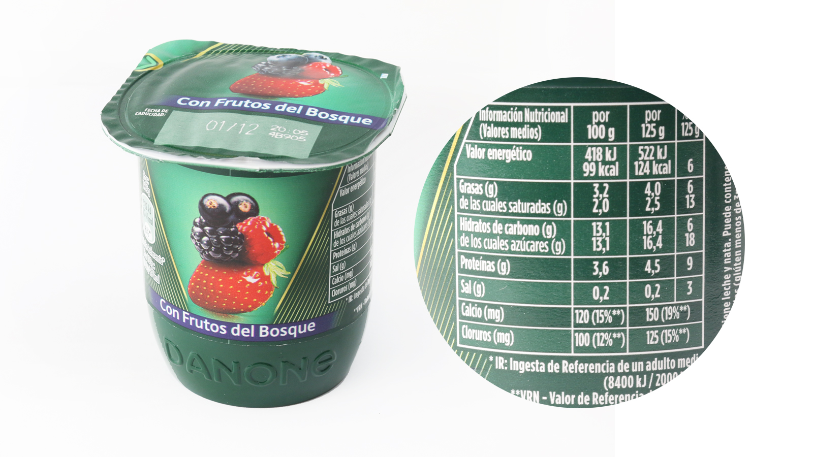 Yogur con frutas y azucar añadido